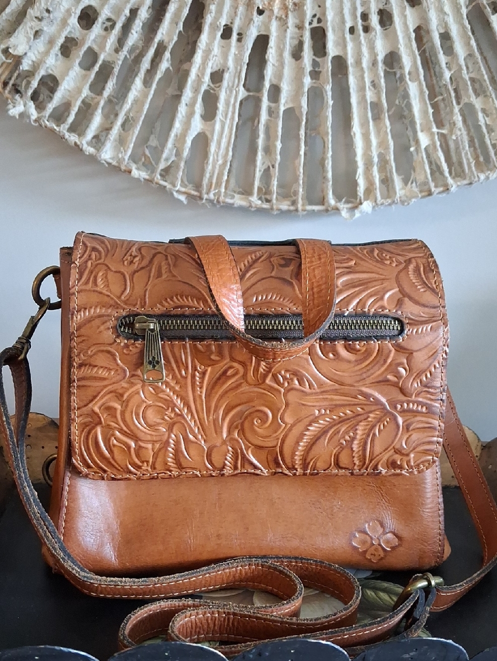 Patricia Nash Molina Convertible Tooled Leather Shoulder Bag